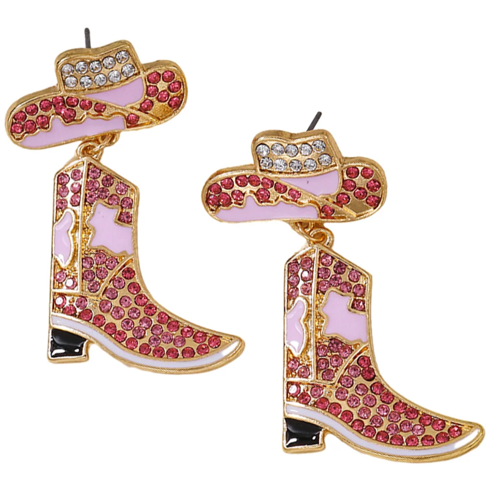 Design Alloy Oil Dripping Diamond Western Hat Boots Earrings European and American ( ) Country Jewelry Hats