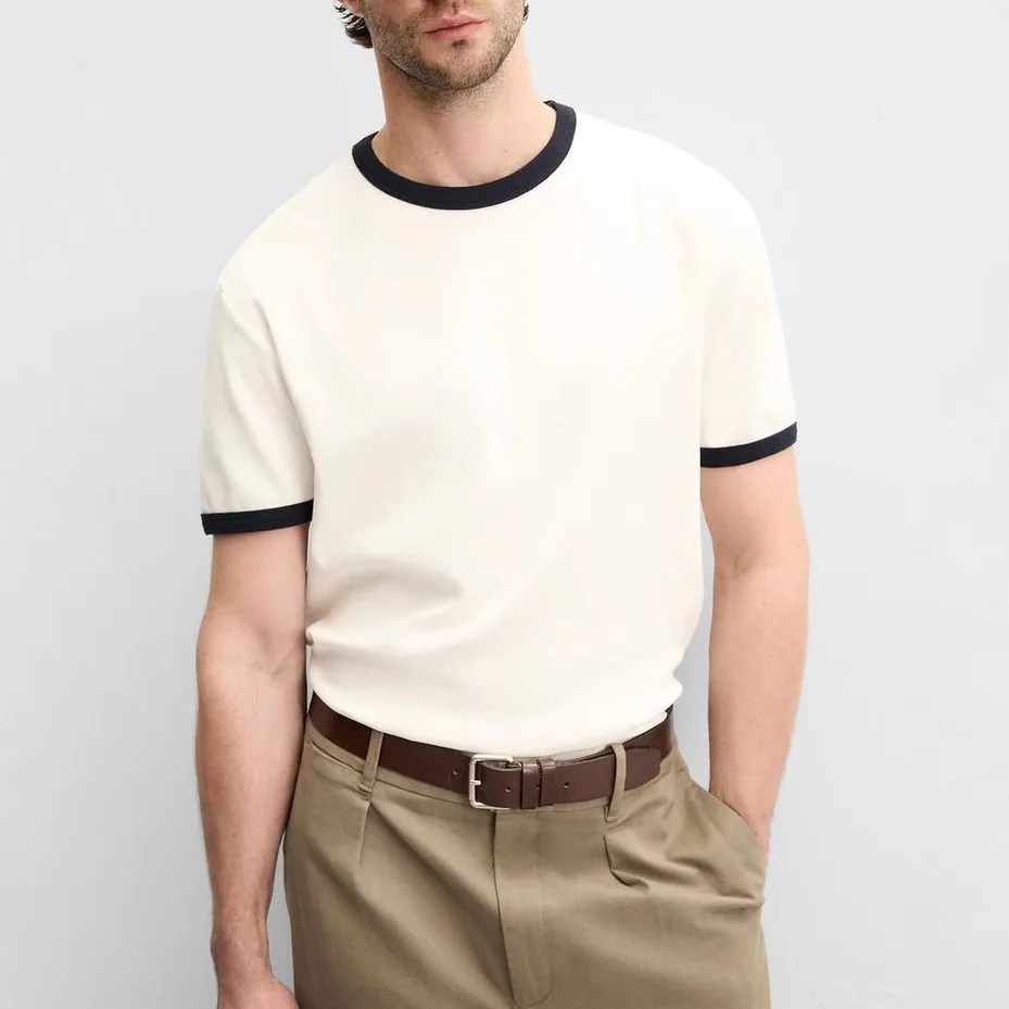 

Discount season men's multi color selection, contrasting embossed slim fit round neck casual short sleeved T-shirt