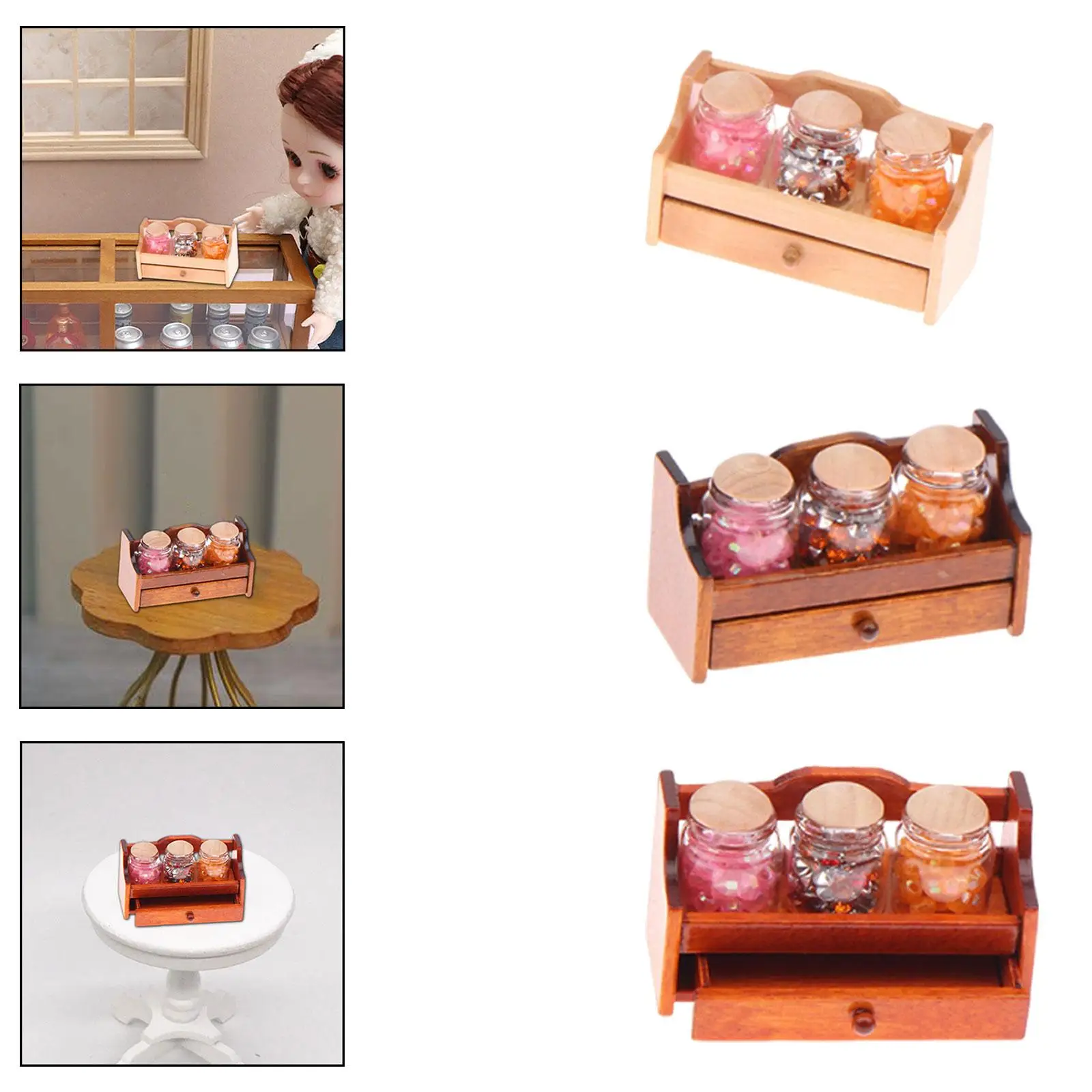 

Масштаб 1:12 банки для конфет, деревянная стойка, мини-банки для кукольного домика для магазина, десертная кухня