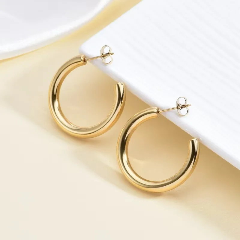 New Hoop Earrings 316L Stainless Steel Waterproof earing for women Fashion gold /silver hollow aretes Hot Selling 2025