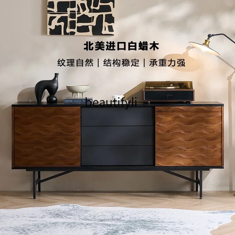 

1184Nordic medieval PMA/black walnut color wrought iron dining side cabinet solid wood porch tea cabinet