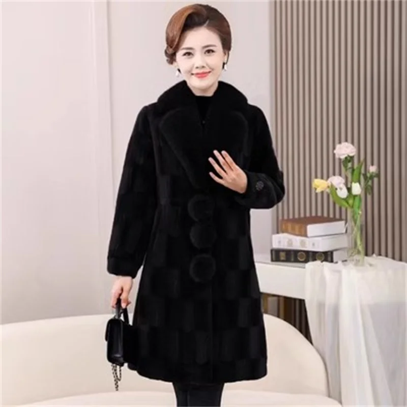 Mom's Winter Outfit Mink Fur Coat For Middle-Aged And Elderly Women With Large Fur Collar Noble Fur One Piece Grandma's OutCoat