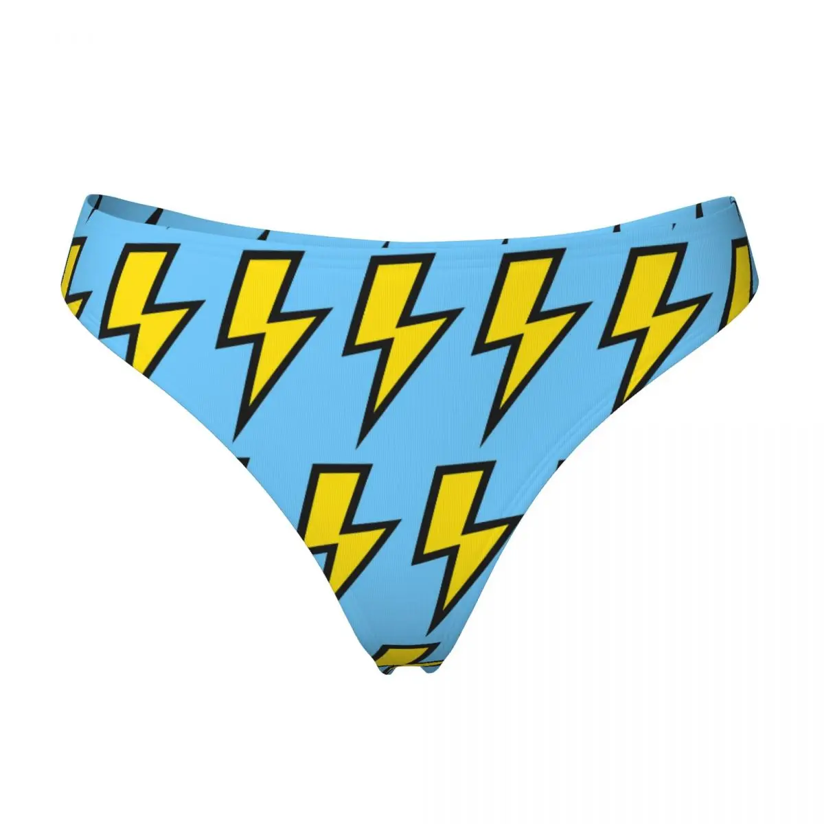 Custom Yellow Lightning Bolts With Bright Blue G-string Panties Breathable Women Stretch Thongs Comfort Underwear
