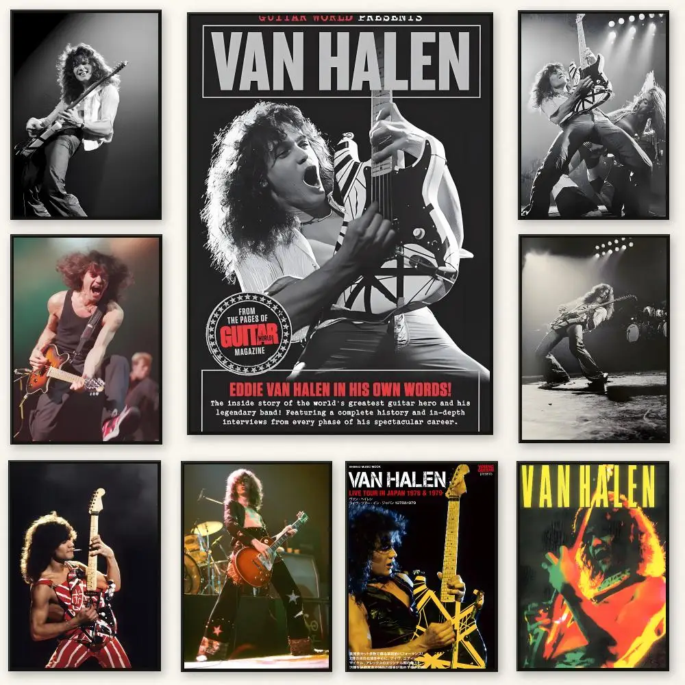 Guitar Legend E-Eddie Van Halen Poster Frameless Peel-and-Stick Removable Wall Art Print