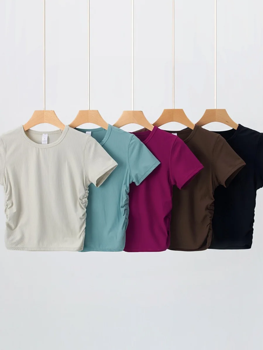 

Летняя женская футболка для йоги и фитнеса с круглым вырезом, повседневная, с охлаждающим эффектом, для похудения