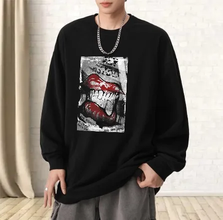 

Футболка для мужчин, осенние топы в стиле Харадзюку на Хэллоуин, футболка с длинными рукавами и графическим рисунком, майки с татуировкой на губах, футболка с принтом в стиле Харадзюку, базовая роскошь