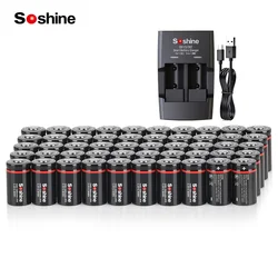 Soshine 50pcs 3.2V 300mAh LiFePo4 Battery CR2 Rechargeable Battery and Chargerfor Rangefinders Telescopes Electric Smoke Alarms