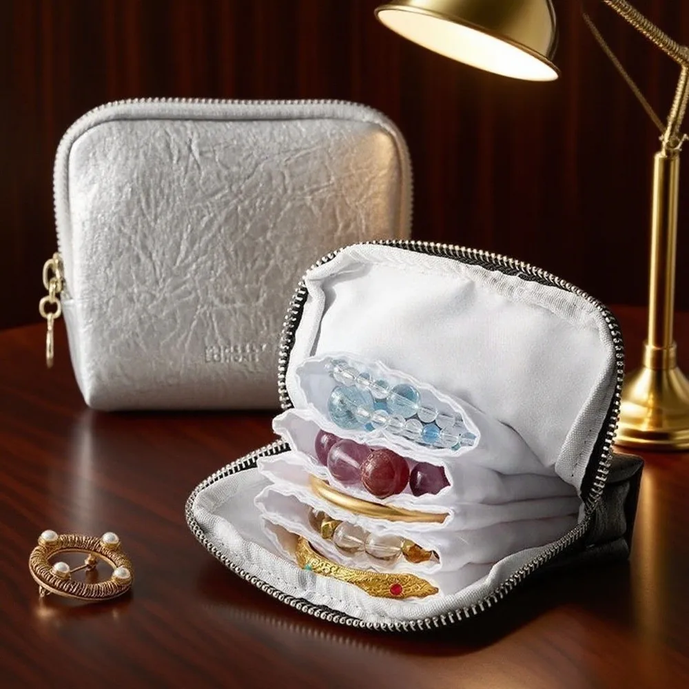 

Elegant PU Leather Travel Jewelry Case Mini with Compartments Jewelry Organizer Portable Zipper Jewelry Storage Pouch