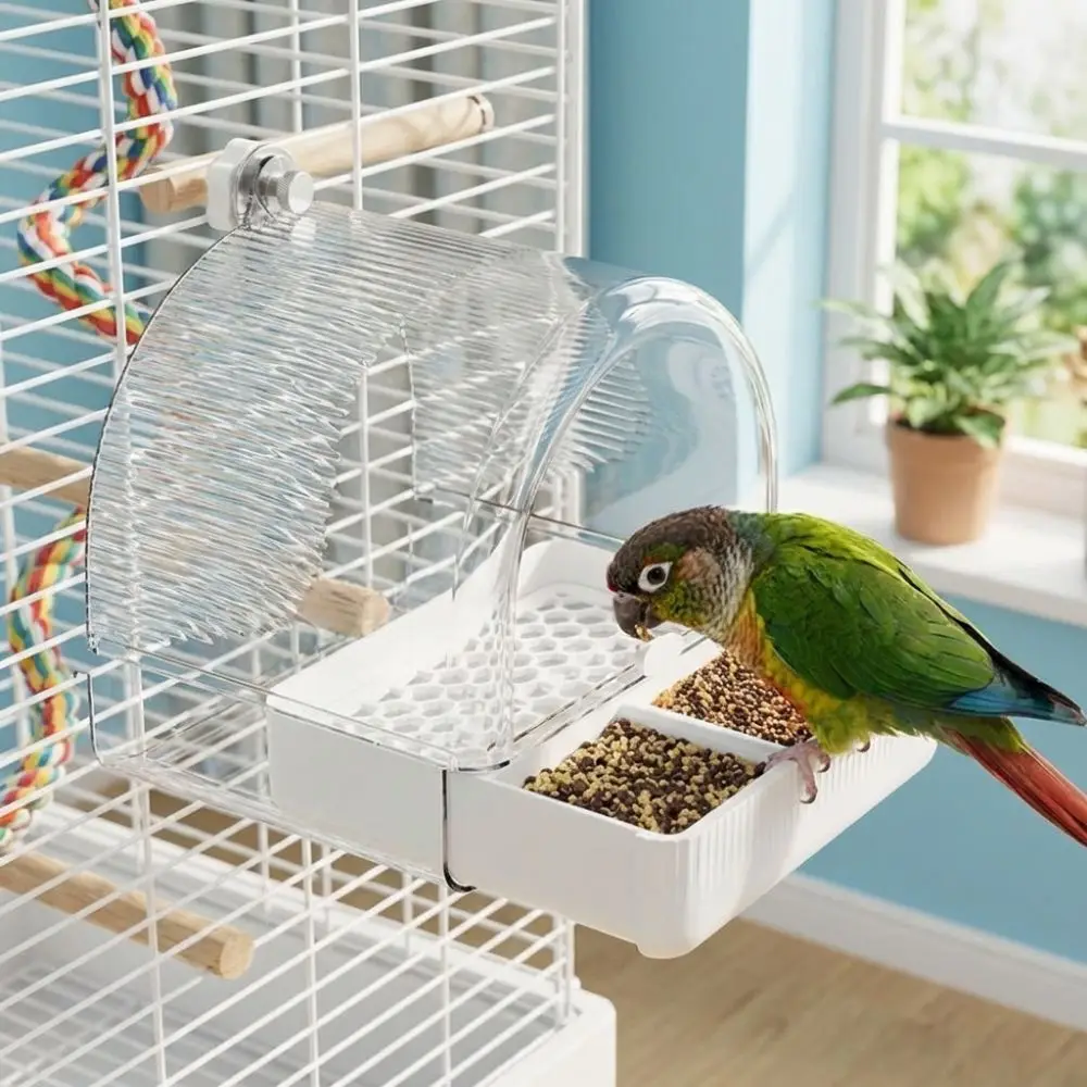 

Transparent Bird Bath Cage Splash Proof Food Holder Box Bird Birdbath Feeder Screw Hooks Hanging Bath Parrot Shower Box