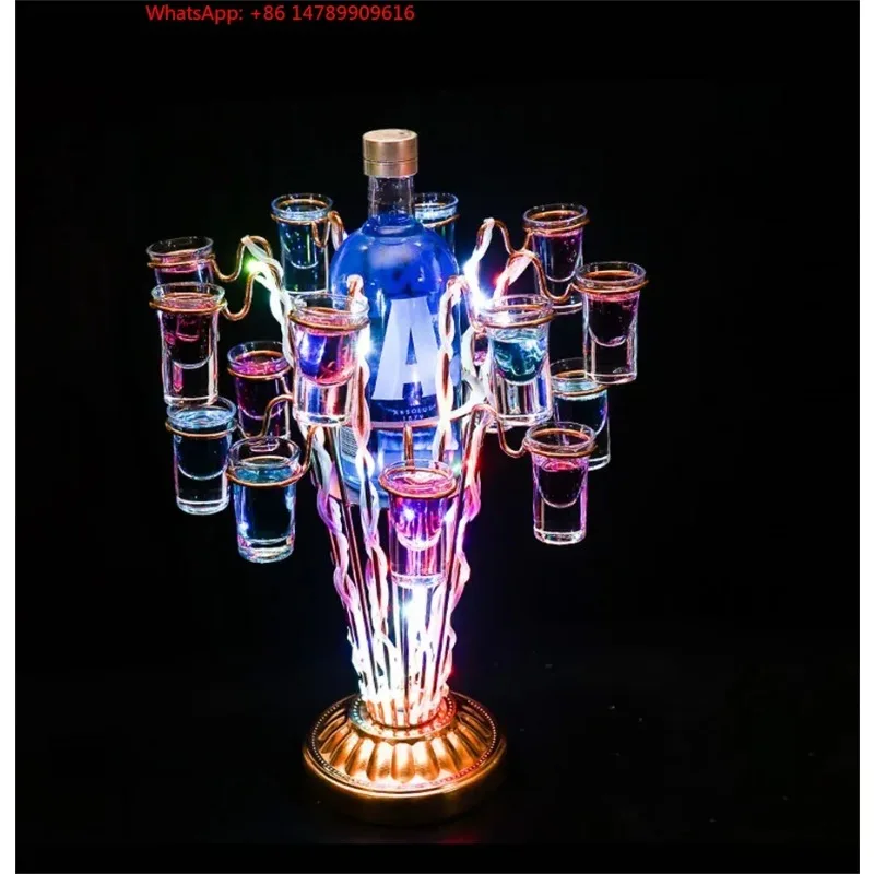 High-End Bespoke LED Bottle Display RackLED Tree Flower Wine Glass Holder Cocktail Cup Holder Stand VIP Bottle Service Tray Shot