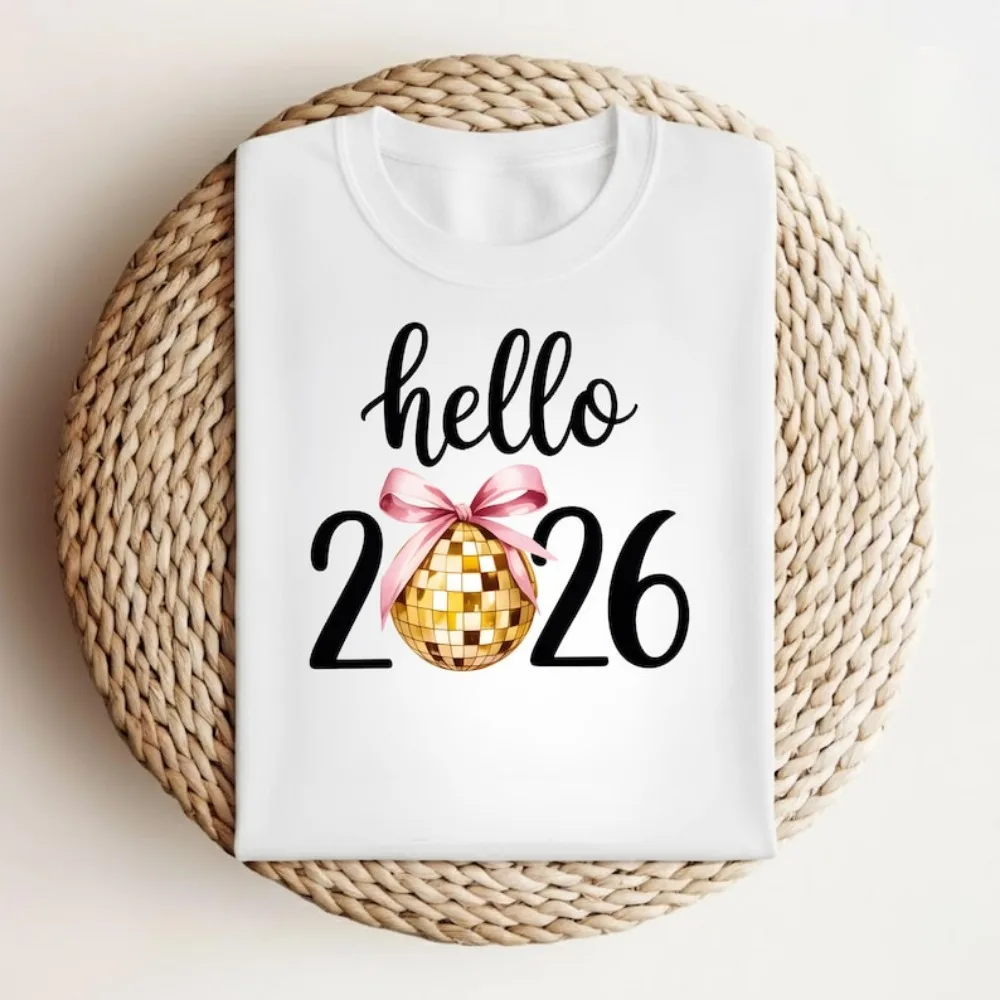 New Year 2026 Women Unisex Shirt Hello 2026 Disco Ball Tees Happy New Year Party Gift NYE Celebration Tops Fun Holiday Outfit