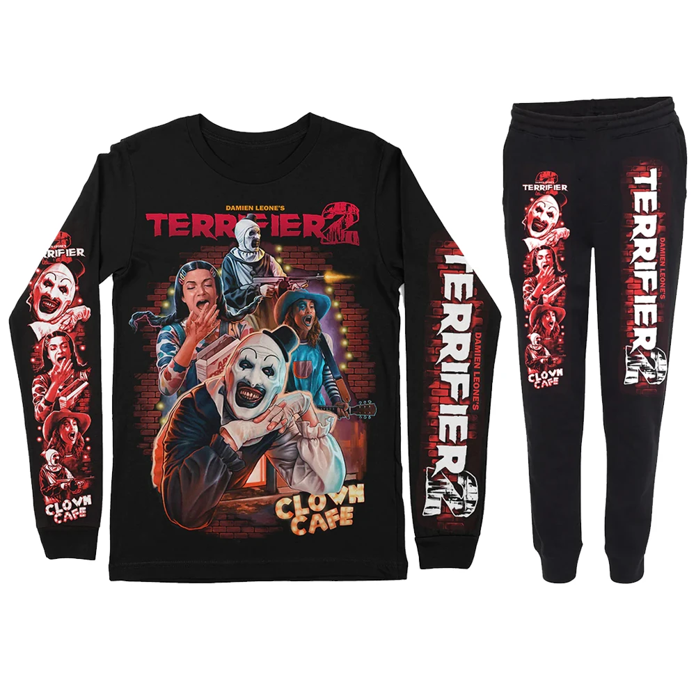 Terrifier Halloween Cosplay 3D Print Men's Sportswear Set Long-Sleeved T Shirt Pants 2-Piece Set Oversized Pullover Men Clothing