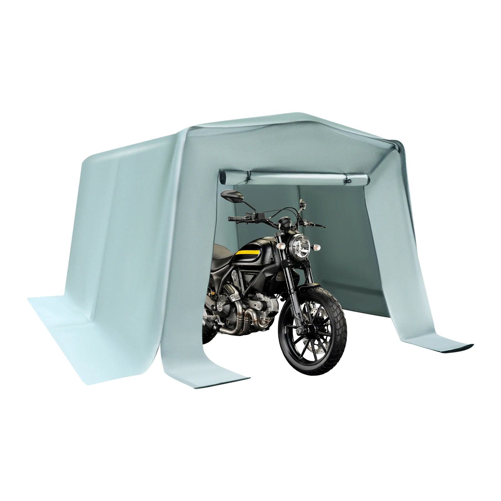 

Shed-in-a-Box All Season Steel Metal Peak Roof, Outdoor Storage Shed with Waterproof Cover, Carport for Motorcycle, Bike
