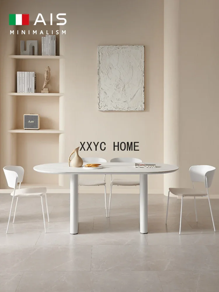 

Small Apartment Cream Style Dining Table Oval Light Luxury Modern
