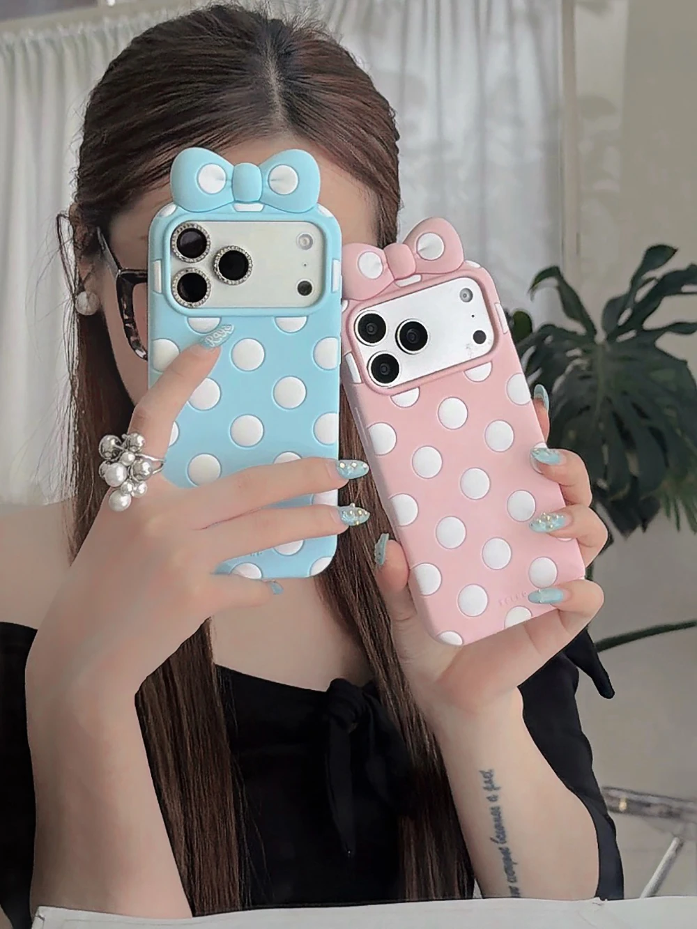 Kawaii 3D Cartoon Polka Dot Schleifenknoten Weiche Silikon Handyhülle für iPhone 12 13 14 15 16 17 Pro Max Lustige Schleife Stoßfeste Hülle – Detail 6
