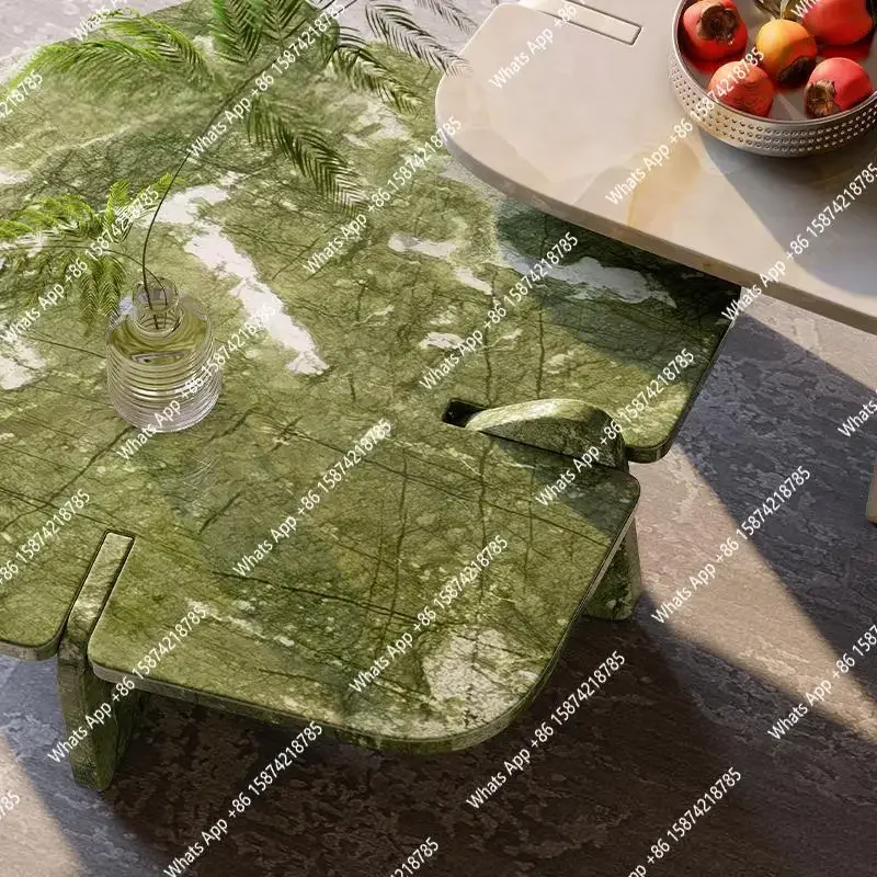 X Designer Natural Marble Coffee Table Set, Italian Minimalist High-Low Nesting Tables For Small Space, Heat & Scratch Resistant