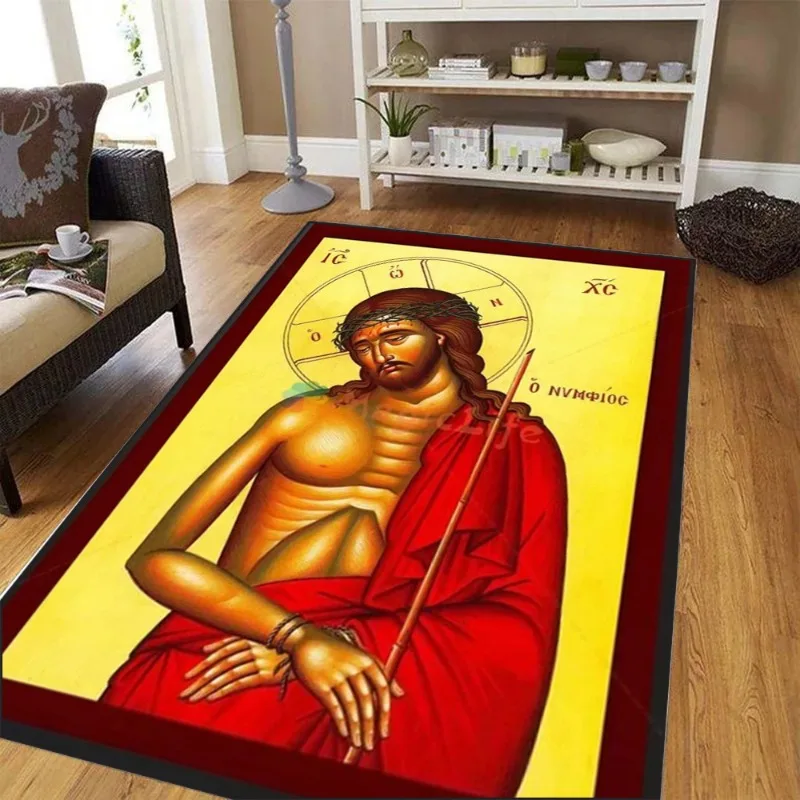 Large Religious Icon Pattern Carpet for Living Room High Definition Traditional Saint Portrait Design Adding Cultural Home Decor