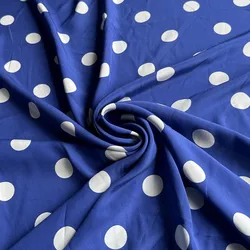 1 meter 100% Mulberry Silk 14 momme Crepe Silk Blue Dots Printed 136cm 53