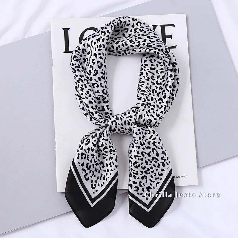 Spring Autumn Ladies Business Wear Decoration Leopard Printed Square Handkerchief Soft 70x70 Small Imitated Silk Scarf