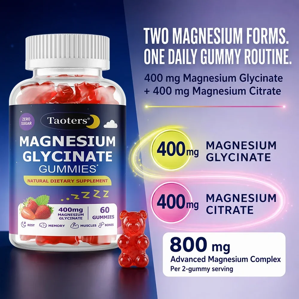 Magnesium Glycinate Gummies - Supports Healthy Muscles, Heart, Nerves and Bones, Relieves Stress and Boosts Metabolism