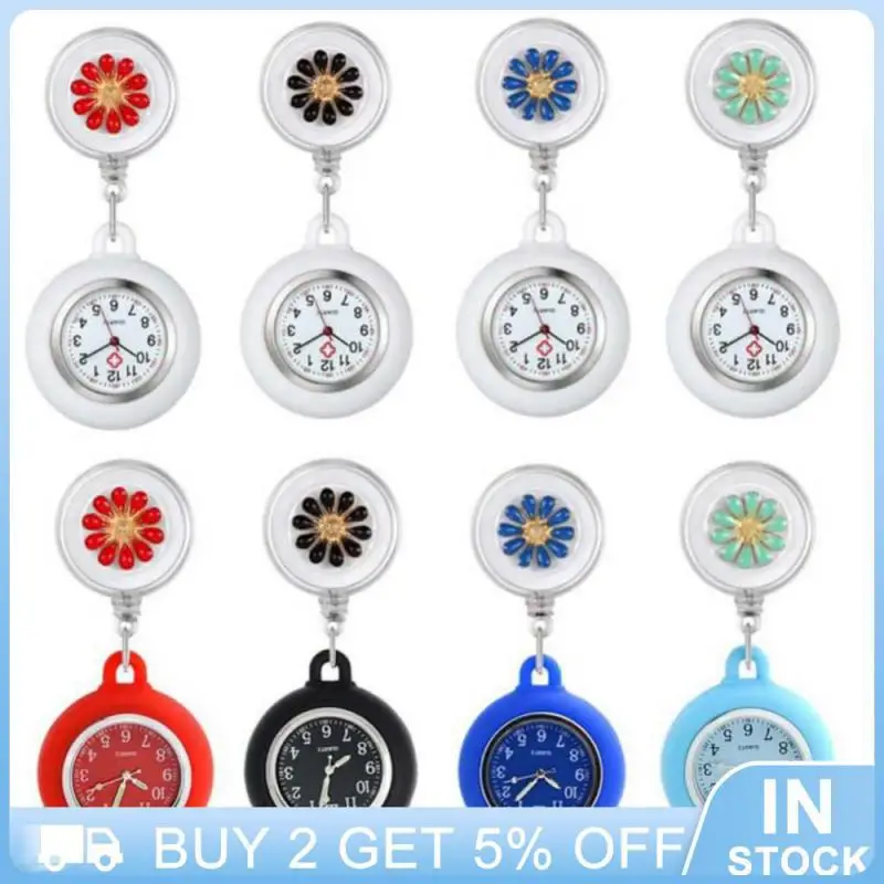 

Silicone Pocket Watches Nurse Portable Colorful Watch Round Dial Retractable Chest Watch Women Quartz Durable Pocket Watch