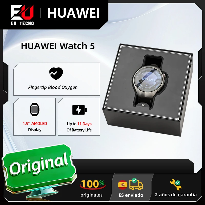 Montre connectée HUAWEI Watch 5 46 mm, écran couleur AMOLED LTPO 2.0 de 1,5 pouces, suivi de la santé, jusqu'à 11 jours d'autonomie de la batterie, multi-sensorielle
