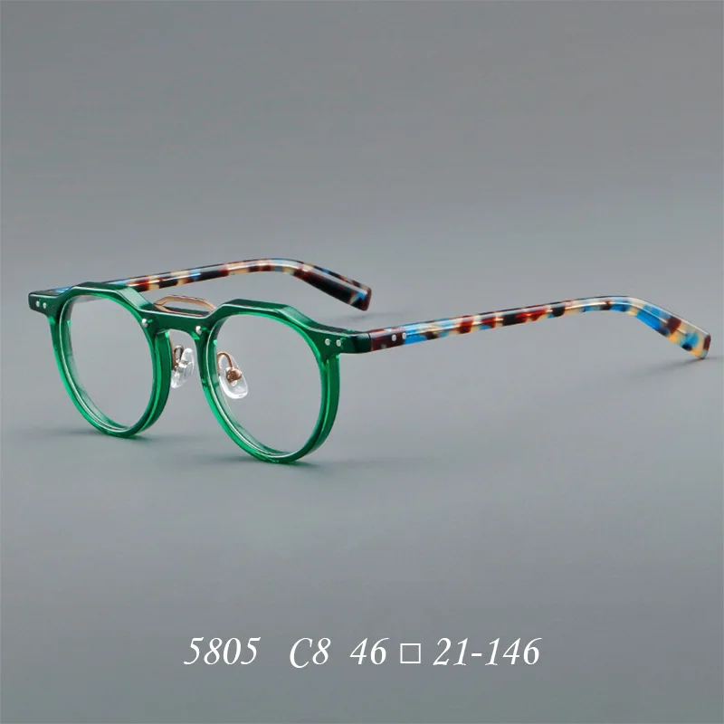 KSVEREN Vintage Acetate Frame Reading Glasses Men Women Fashion Round Rivet Optical Glasses Transparent Prescription Spectacles