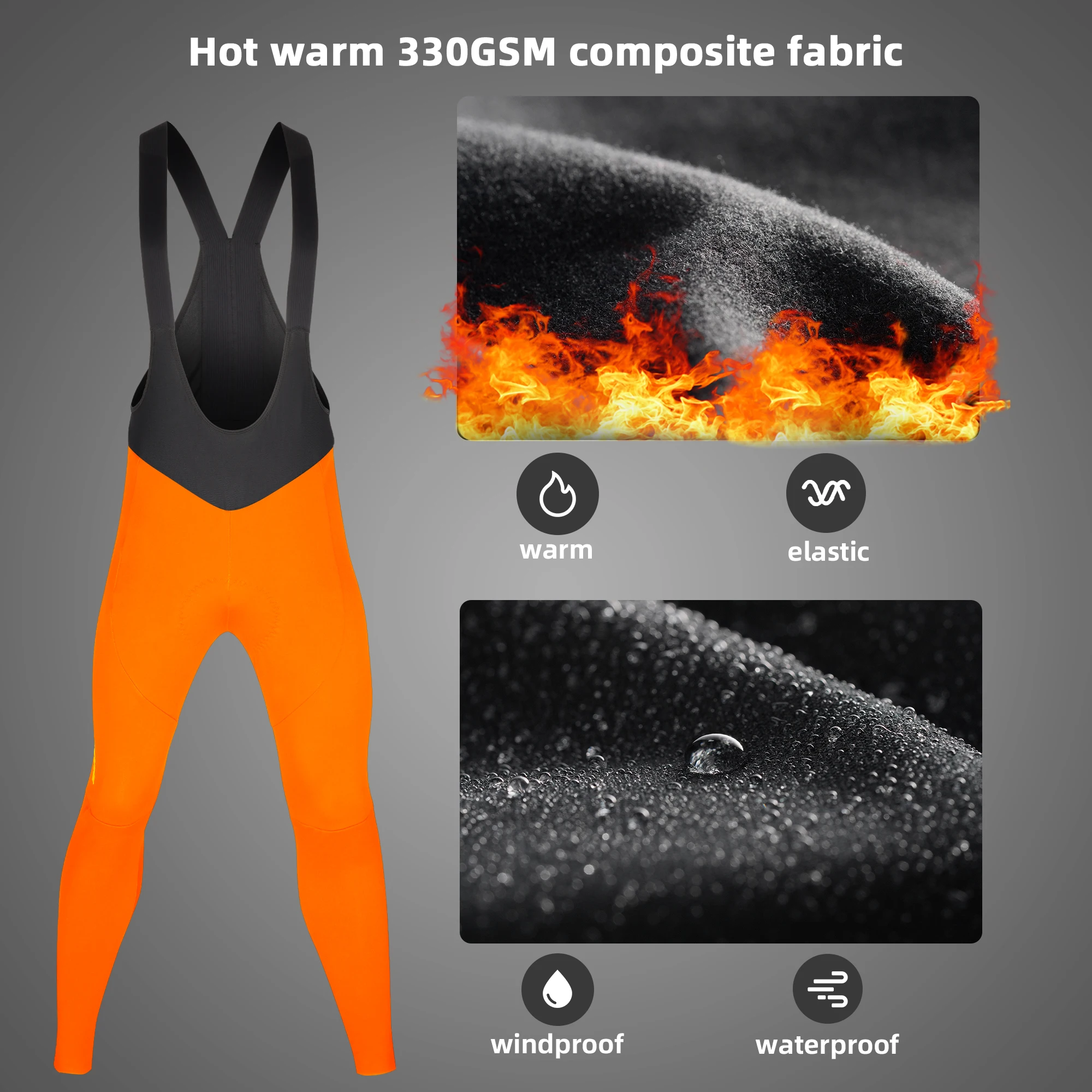 DAREVIE Cycling Bib Pants Winter Warm Thermal Fleece Windproof Cycling Pants Anti-water Cycling Bib Tights Trousers 120KG/m³ Pad