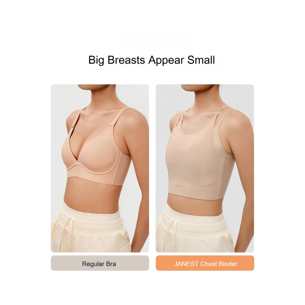 JANEST Invisible Binder Chest Breathable Adjustable Shoulder Strap Binder High Compression Chest Binder with Sexy Back Detailing
