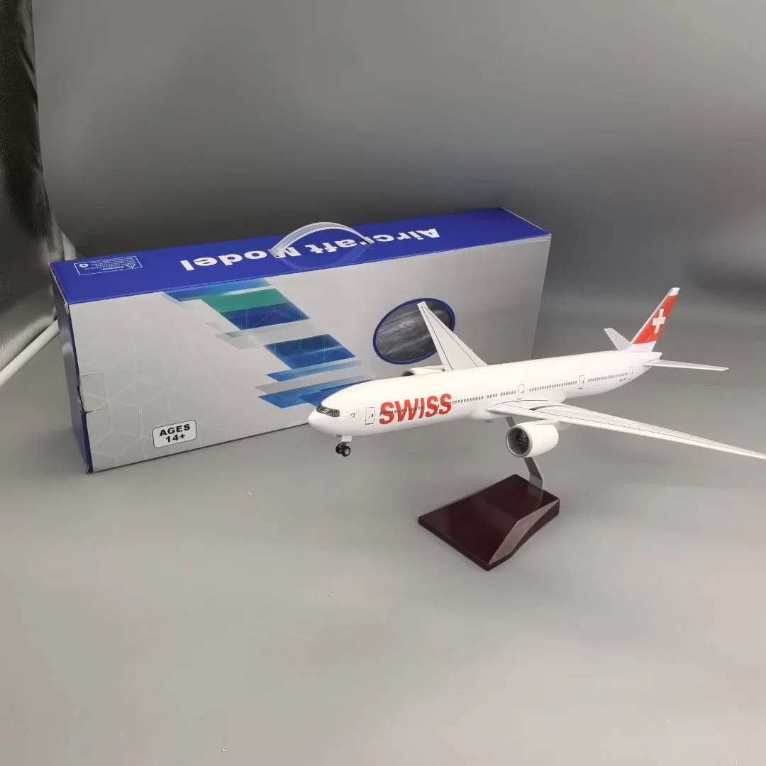 Модель самолета в масштабе 1:157, Швейцария Airways 777, модель самолета B777, швейцарская модель самолета со светодиодной подсветкой (сенсорное или звуковое управление) для