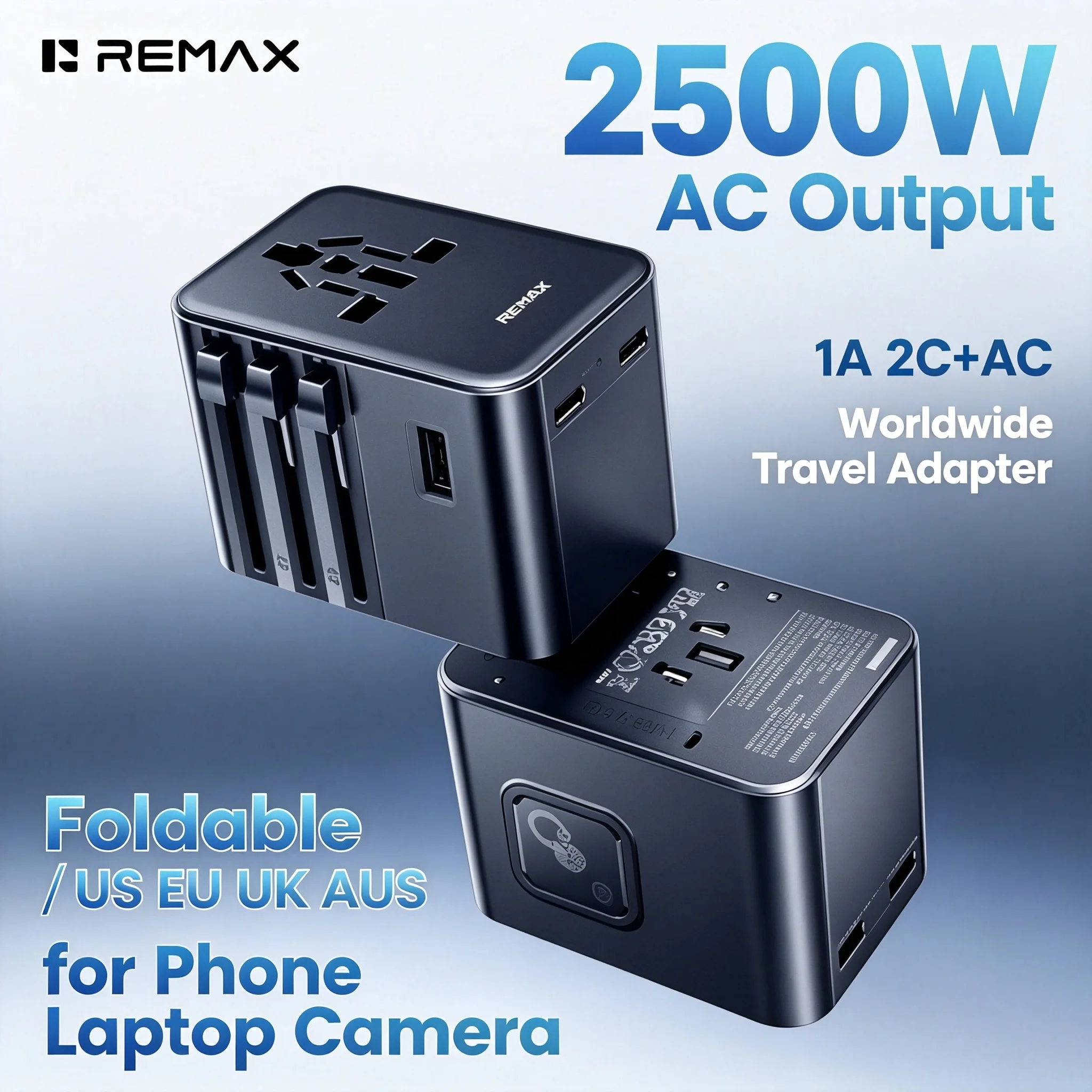 REMAX Travel Charger 4 Ports 1A2C AC Output 2500W Multi Plug US EU UK AUS Worldwide Travel Adapter for Phone Laptop
