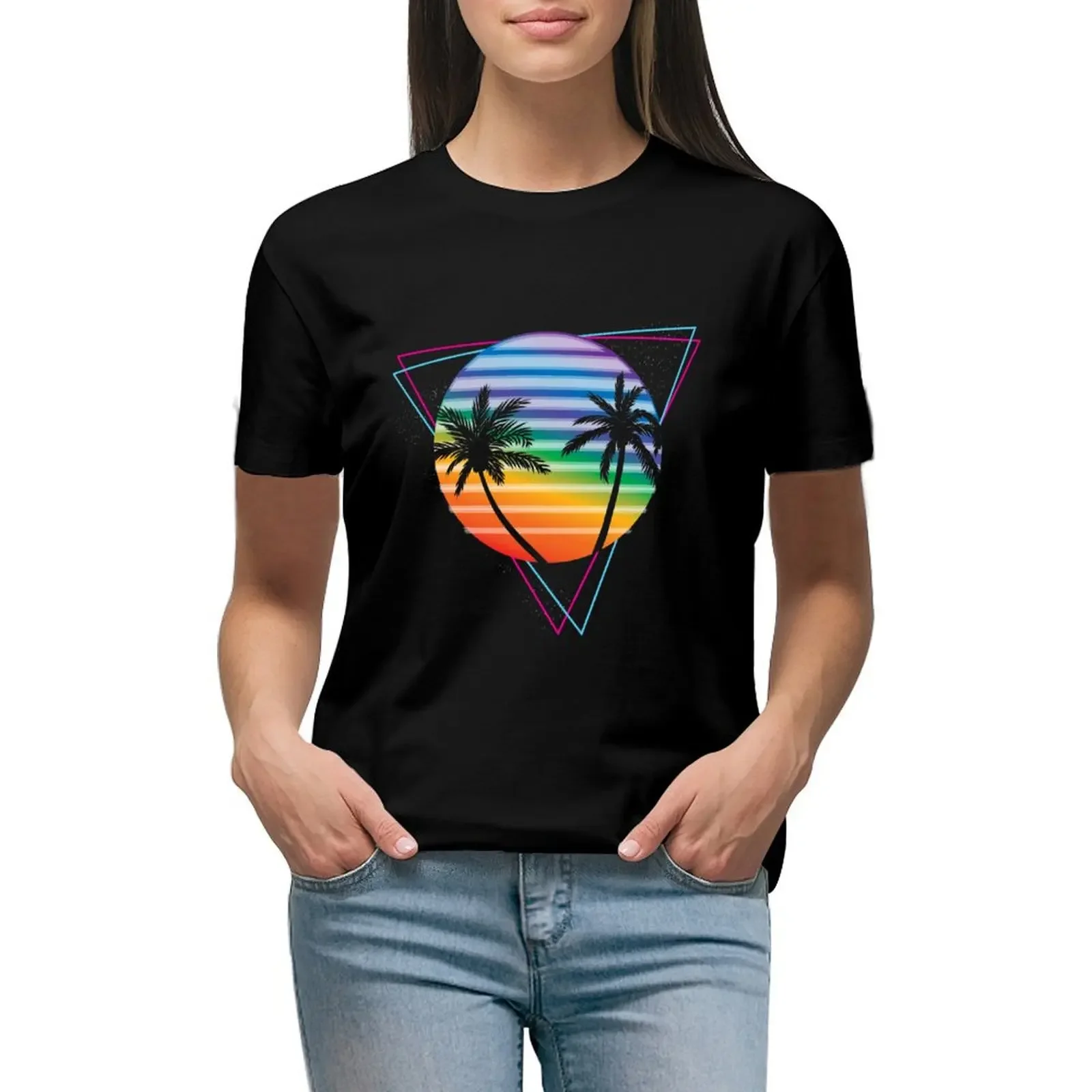 

Retrowave Rainbow Sunset T-Shirt animal prinfor customs design your own plus size tops anime Top Women