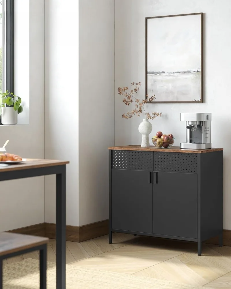 Шкаф для хранения, металлический шкаф, сервант с 2 дверцами, 15,7 x 31,5 x 29,9 дюйма, магнитная застежка, регулируемая полка,