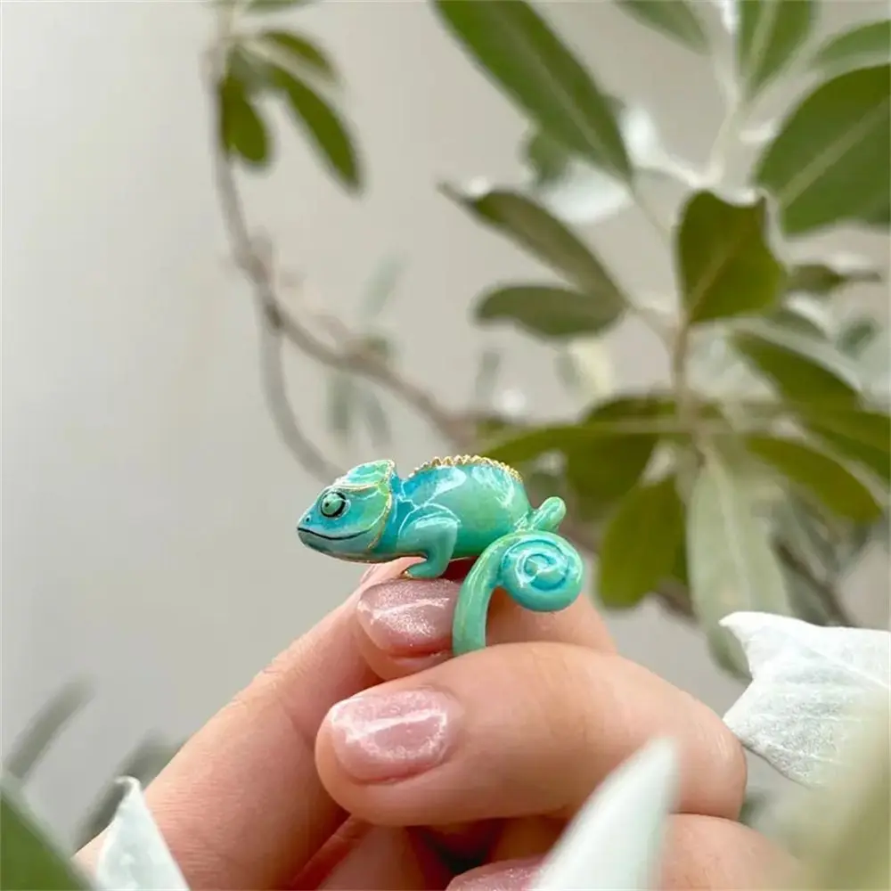 Bague caméléon mignonne de fête d'animaux, anneau ouvert en émail, accessoires de bijoux, anneaux de câlin en forme enveloppante, nouvelle collection