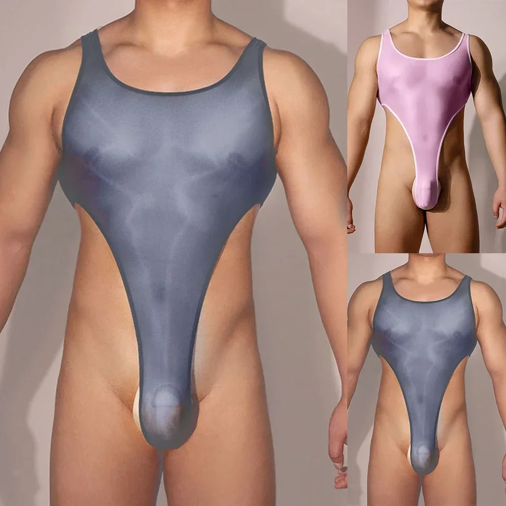 Fashion New Home Bodysuit Jumpsuit Lingerie Backless Fitness Glossy High Elastic Mens Shiny Sleeveless Slim Male