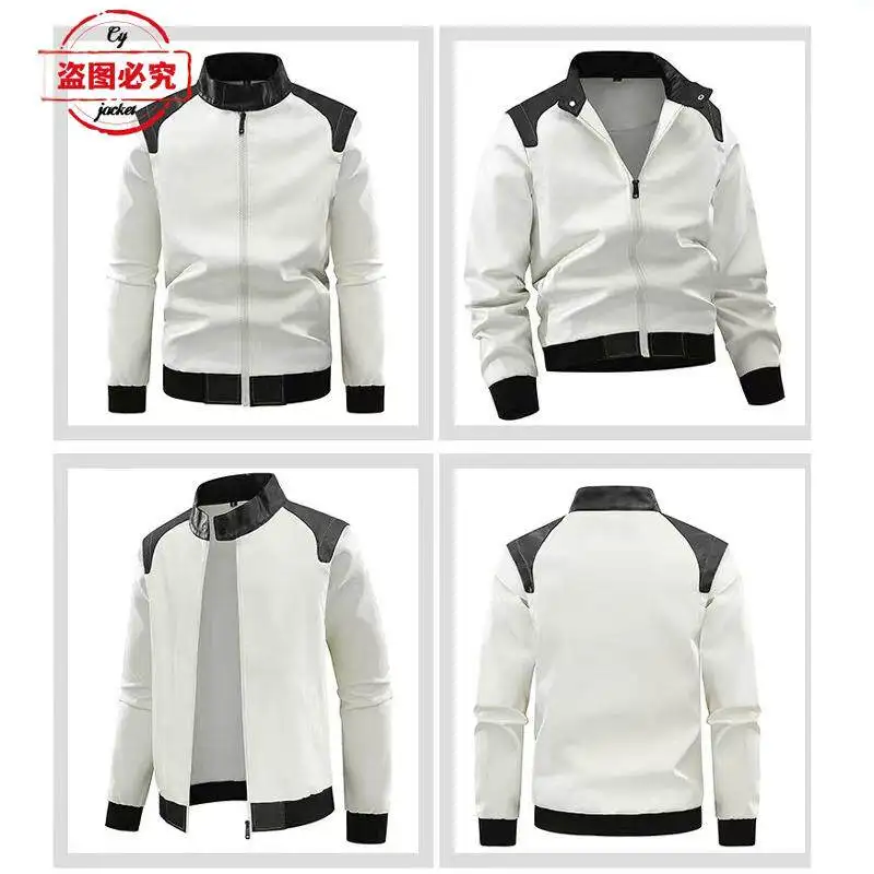 Husqvarna Motorcycle Logo Printed Riding Suit Contrasting Leather Jacket PU Leather Jacket Men's Husqvarna Jacket Racing Suit - view 3