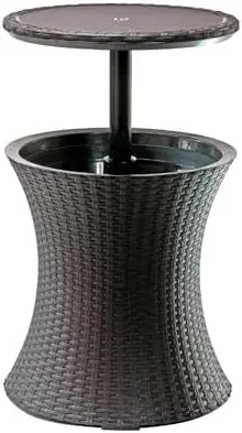 Pacific Cool Bar Outdoor Patio Furniture and Hot Tub Side Table with 7.5 Gallon Beer and Wine Cooler, Espresso Brown