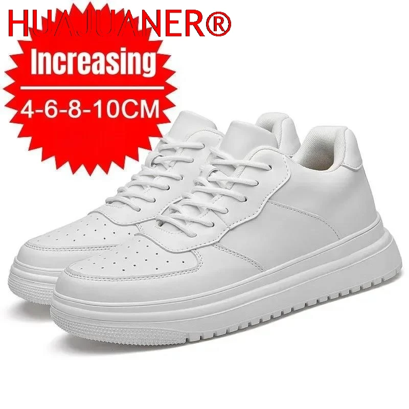 

New Height Increasing Shoes for Men 10cm Invisible Elevator Sneakers White Leathe Sport Zapatillas De Hombre Big Size 46