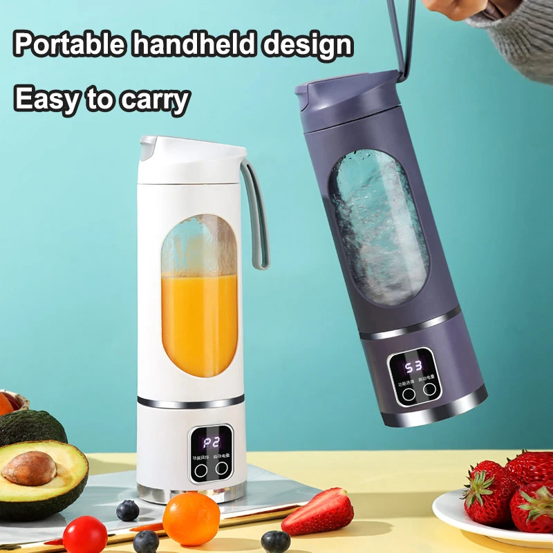 450ml Portable Juicer with LED Digital Display USB Charging Outdoor Juicing Cup Home Multifunctional 12-Blade Blender 1500mAh