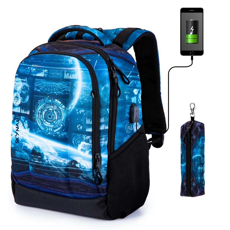 

Large Size Children Orthopedic School Backpack for Teen Boys Students Backpacks USB Charging Multifunctional Packbag