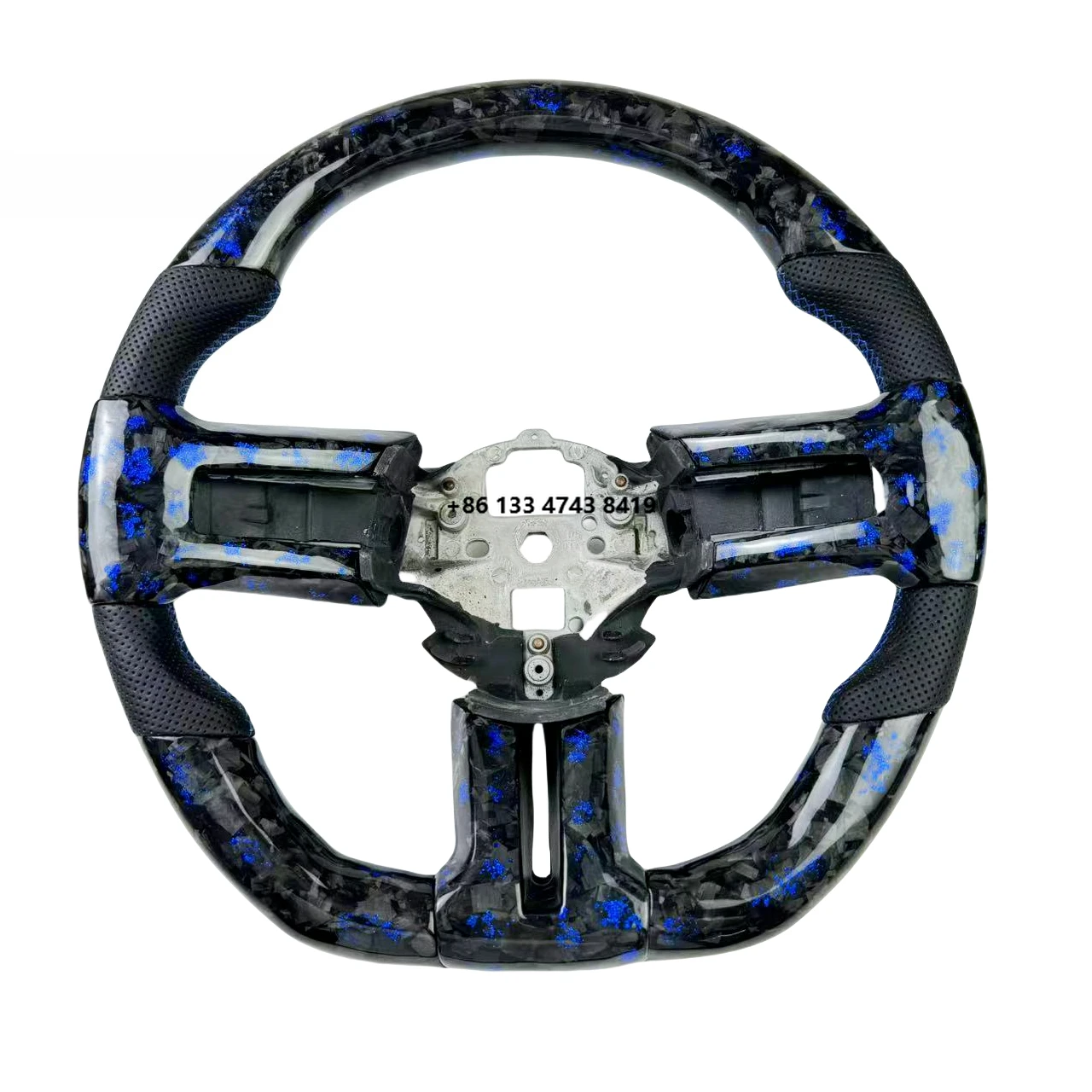 

Mustang blue powder forged carbon fiber D-shaped motorsport style steering wheel compatible with 2010-2014
