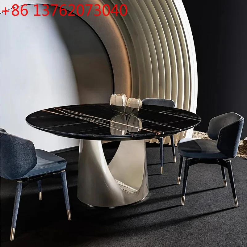

Italian light luxury natural stone marble dining table round villa large flat dining table designer home9344