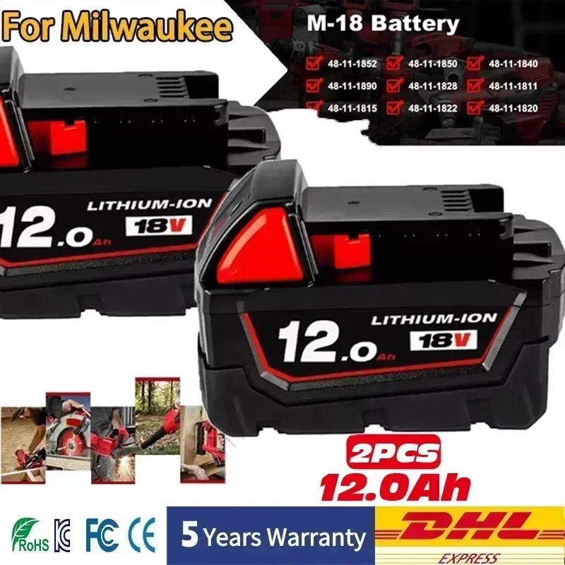 

For Milwaukee M18 battery Original 18V 12.0Ah 48-11-1815 48-11-1850 2604-22 2604-20 2708-22 2607-22 power Tools Battery