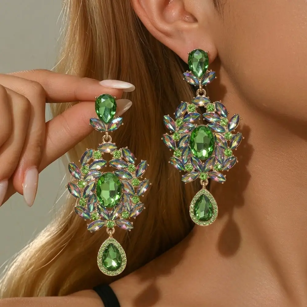 Modern Earrings Floral Shaped Earrings Jewelry Long High-end Design Earrings High-end Crystal Fashion Modern Style Bride