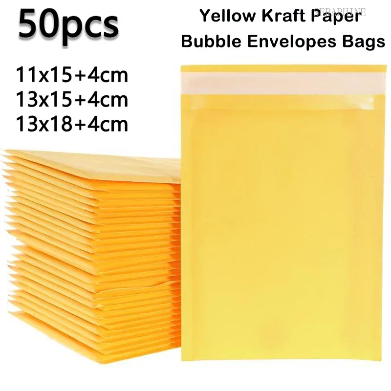 50Pcs /lot Yellow Kraft Paper Bubble Envelopes Bags Mailers Shipping Padded Envelope Bubble Packaging Bags Courier Storage