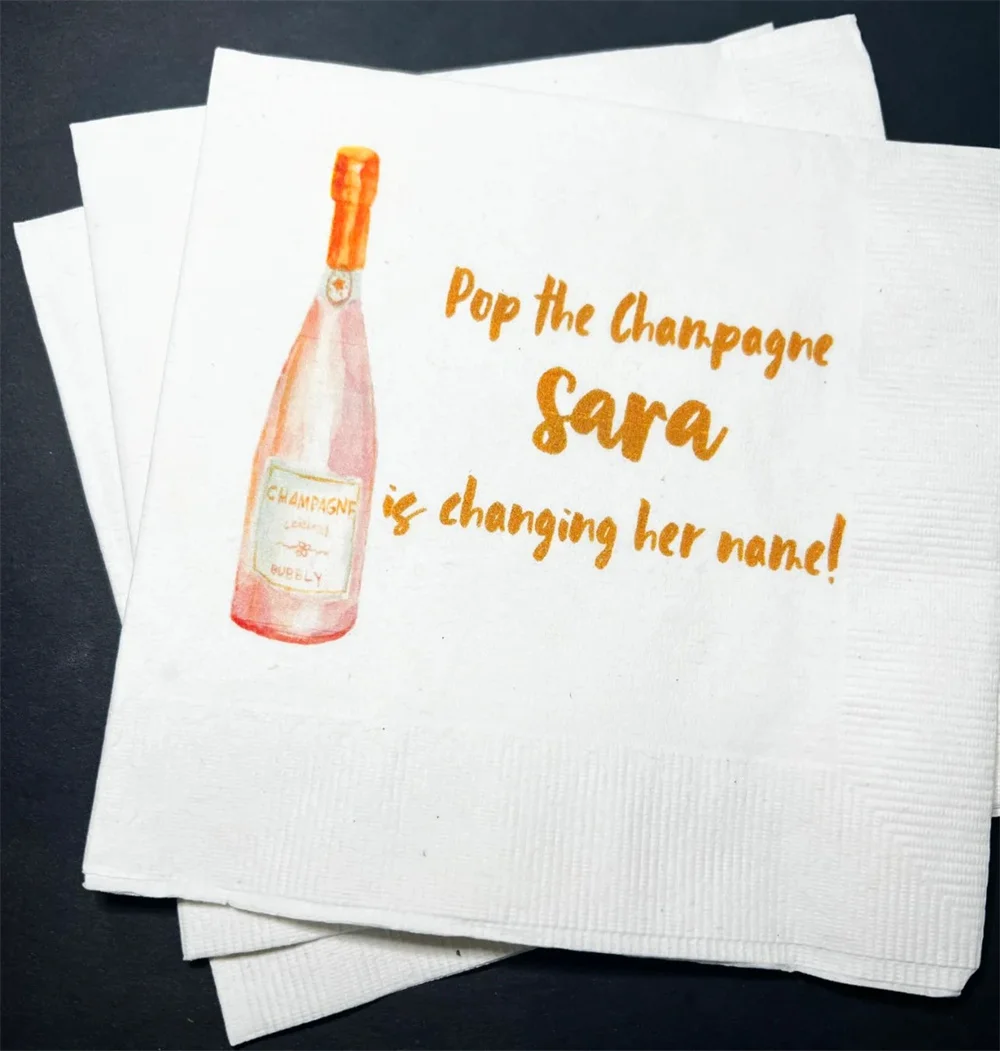 50PCS Champagne Bachelorette Party Pop the Champagne Bridal Shower Personalized Cocktail, Luncheon or Dinner Napkins Set of 25