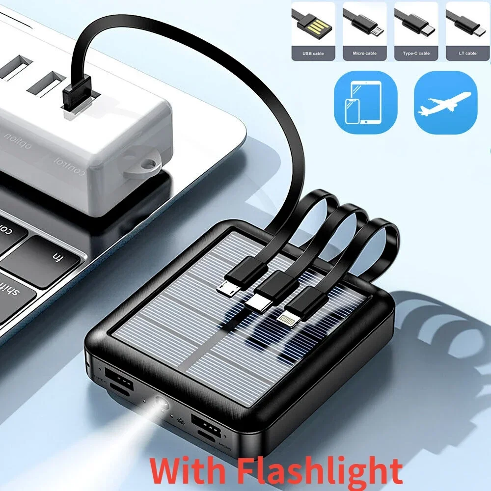 ポータブル太陽光発電銀行ケーブル付き 50000mAh 外部バッテリー充電器ケース iPhone シリーズ Samsung Xiaomi 用急速充電