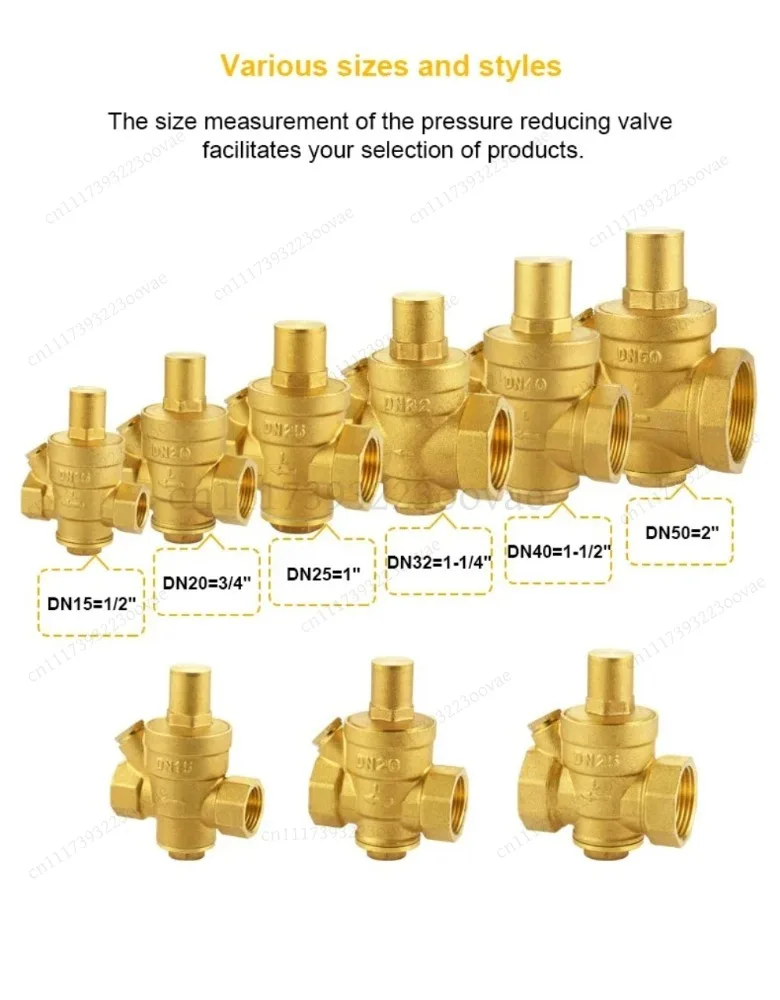 1/2 3/4 1 Inch Brass Pressure Reducing Valve 1.6MPa Adjustable Gauge for Water Pipeline Heater, Replacement Parts