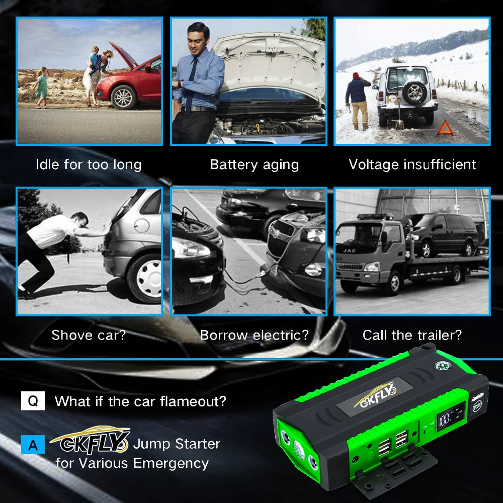 GKFLY 18000mAh Car Jump Starter Auto Portable Battery Starter 12V 3000A Power Bank Car Tire Compressor Electric Devices