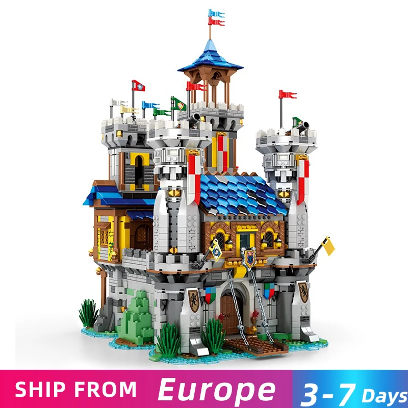 Castello medievale Building Blocks Modello Stile europeo Vista della città MOC Mattoni Giocattoli Decorazione desktop creativa Giocattoli fai da te per bambini